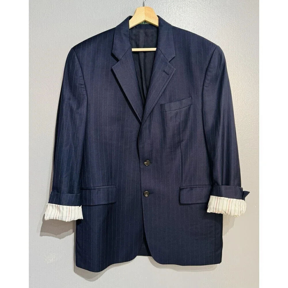Lauren Ralph Lauren Blazer Mens 42  Blue Striped Wool Cashmere Suit Jacket